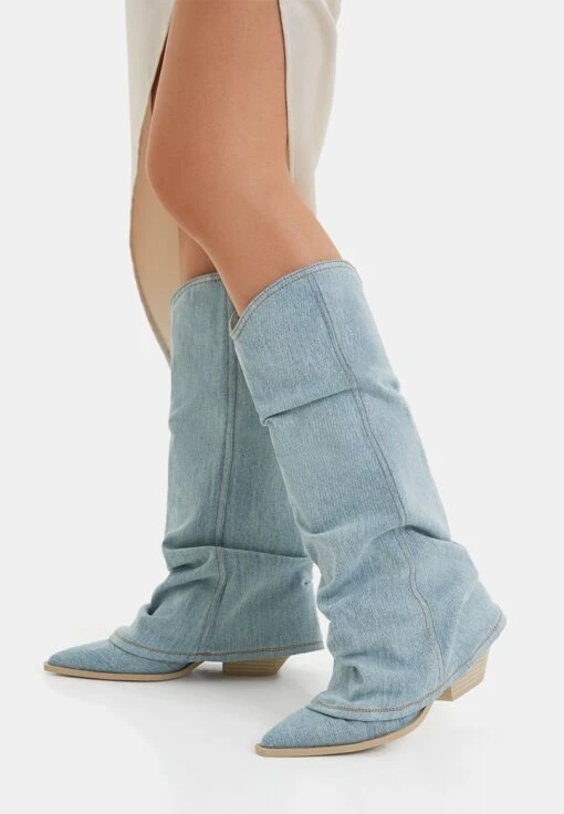 BERSHKA Stivali Texani / Biker - Blue
